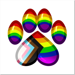 LGBTQ+ Pride Heart Paws - Progress Flag Posters and Art
